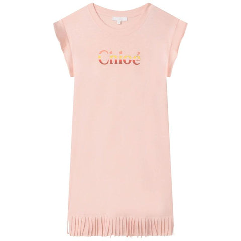 Chloe Girls Peach Fringe Logo Dress