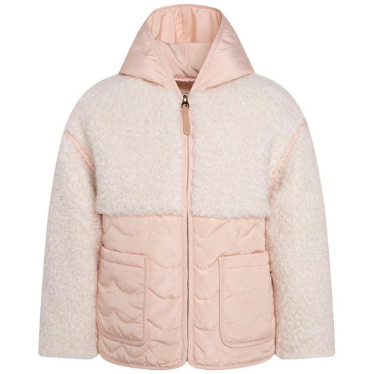 Girls Pink Quilted Hooded Jacket