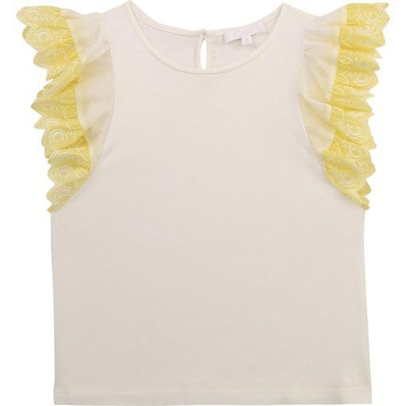 Chloe Girls White & Yellow Embroidered Frill Top