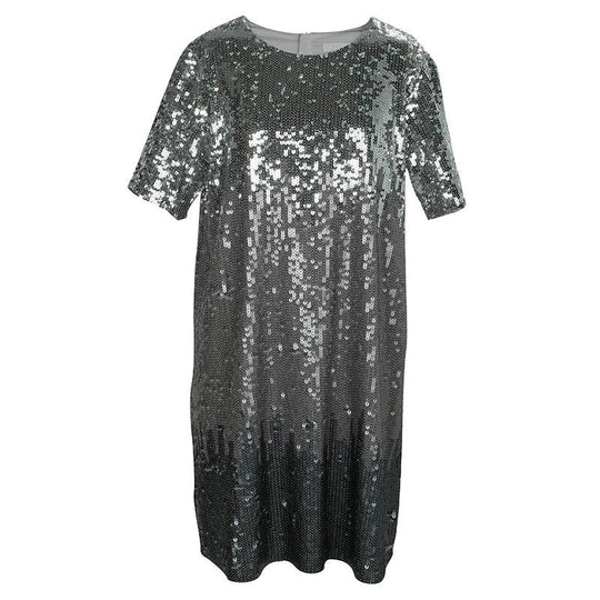Silver Sequin Embellished Short Sleeve Dress