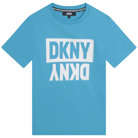 DKNY Boys Blue Cotton Logo T-Shirt