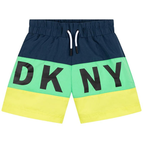 DKNY Boys Green Yellow Swim Shorts