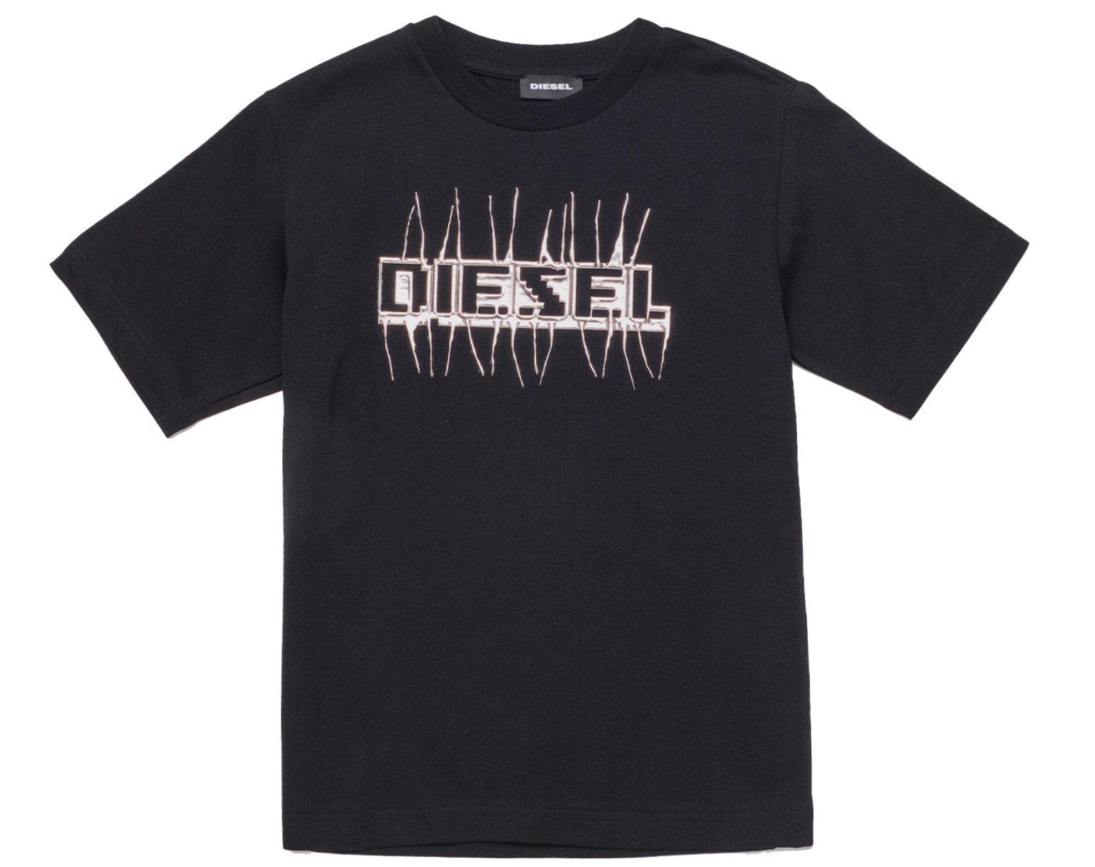 Diesel Boys Black T-Shirt With metallic Diesel Print