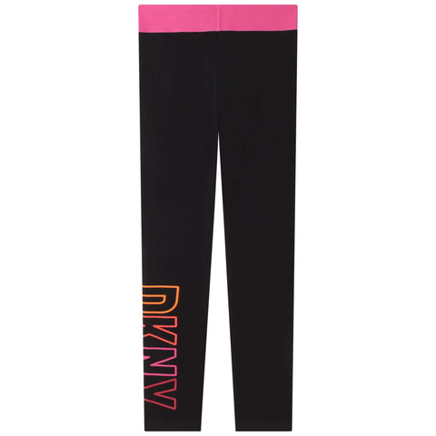 DKNY Girls Black Cotton Logo Leggings