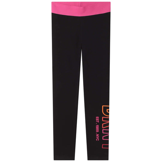 Girls Black Cotton Logo Leggings