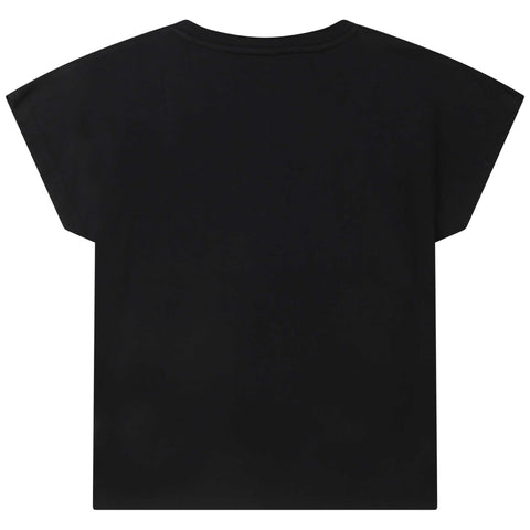 DKNY Girls Black Cotton Slogan T-shirt