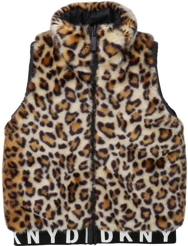 DKNY Girls Leopard Print Reversible Gilet Jacket