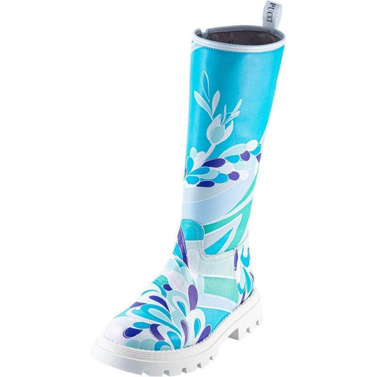 Girls Blue Flower Print Boots