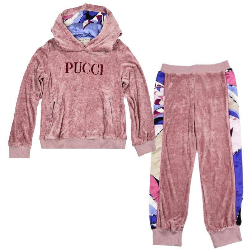 Emilio Pucci Girls Dusty Pink Velvet Sweatshirt Set