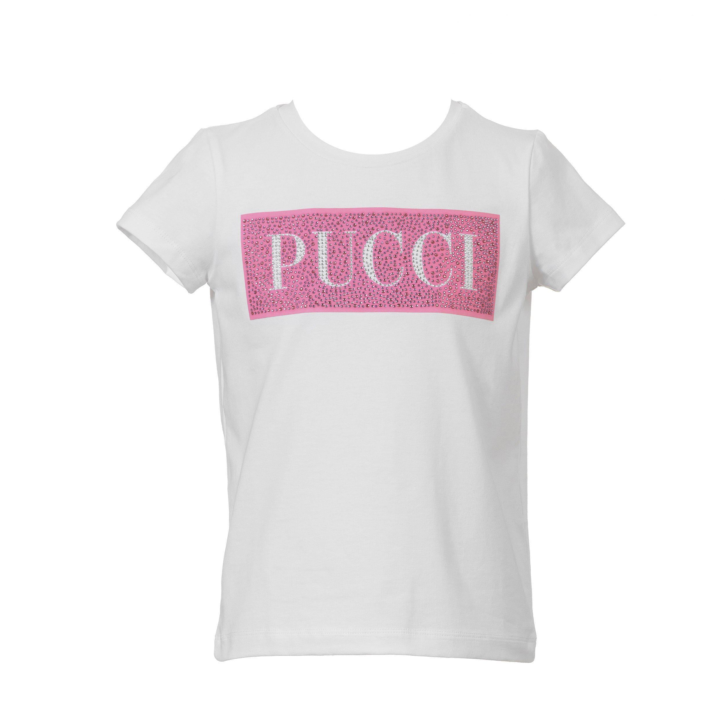 Emilio Pucci Girls White Embellished Logo T-shirt