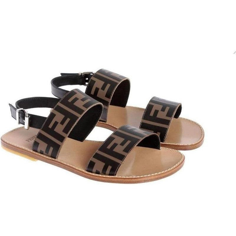 Fendi Beige Leather FF Logo Sandals