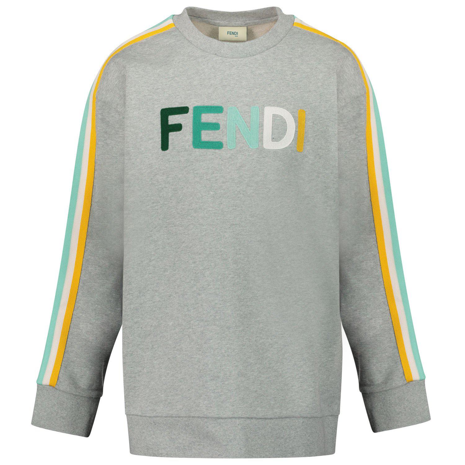 Fendi Boys Grey Multi Coloured Fendi Logo Sweatshirt