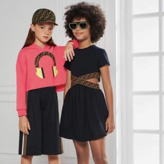 Girls Black F Cut Out Dress