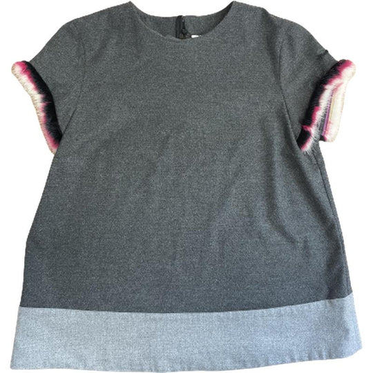 Girls Grey Blouse With Fur Detail