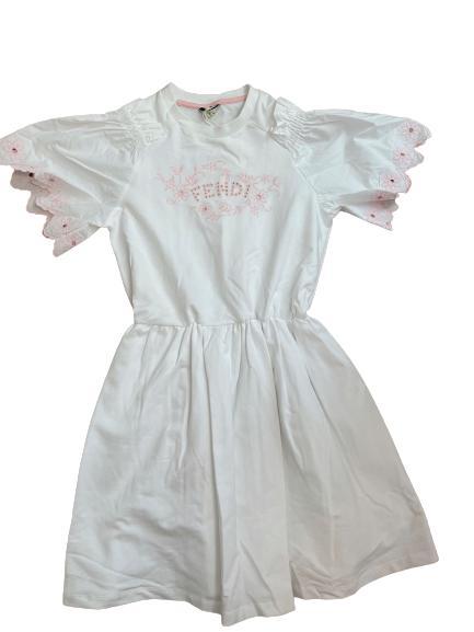 Fendi Girls White / Pink Logo Summer Dress