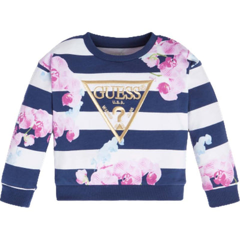 Guess Kids Girls Navy Stripe Flower Sweatshirt