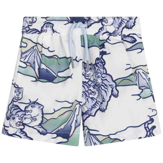 Baby Boys Blue And White Tiger Logo Swim Shorts
