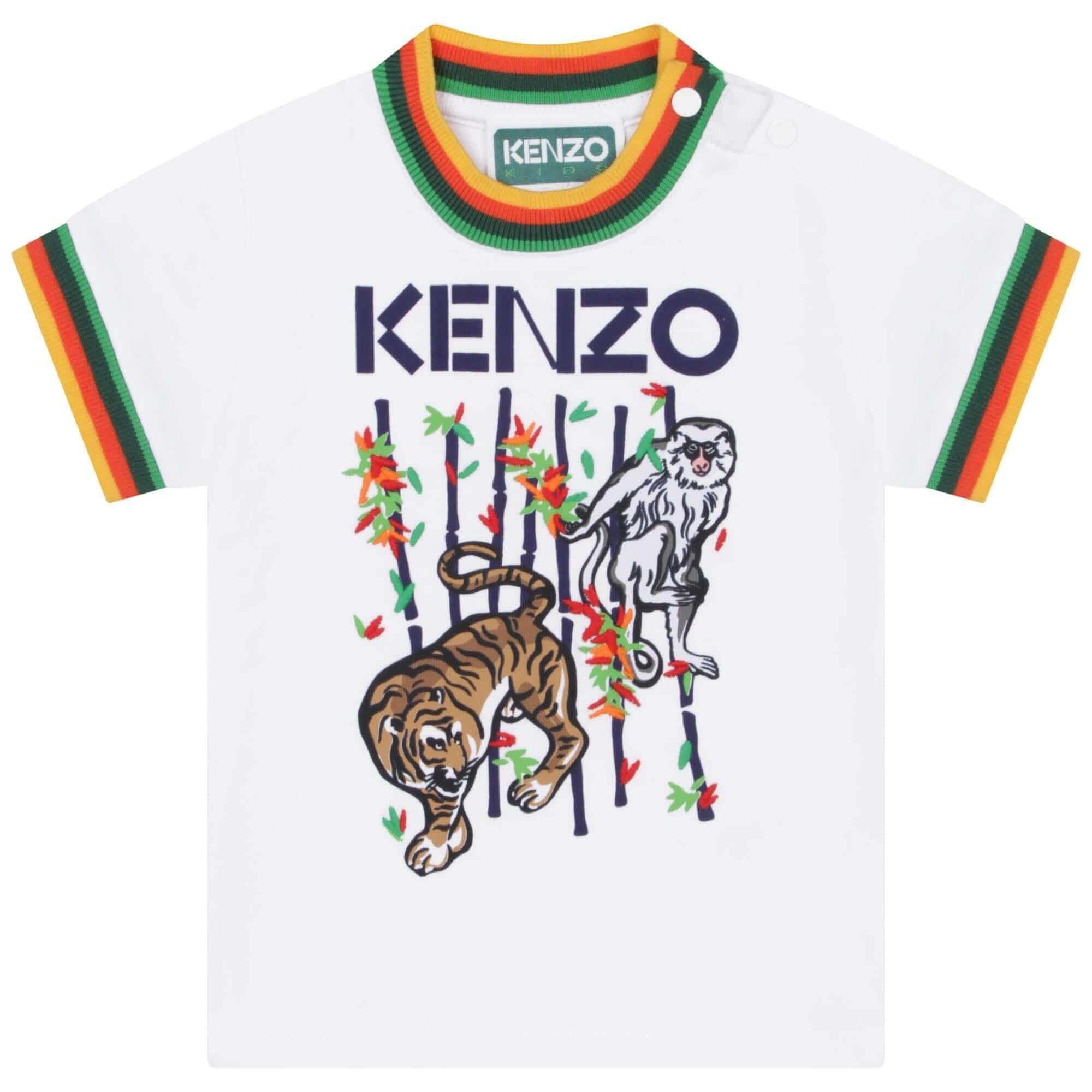 Kenzo Kids Baby Boys Green And White Cotton Bamboo Tiger Shorts Set.