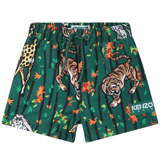 Baby Boys Green Bamboo Tiger Swim Shorts