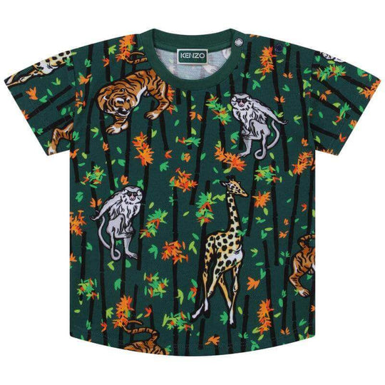 Baby Boys Green Cotton Bamboo Tiger T-Shirt