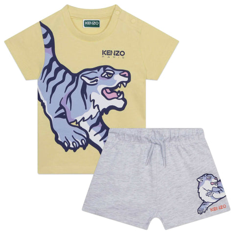 Kenzo Kids Baby Boys Yellow And Grey Tiger Shorts Set