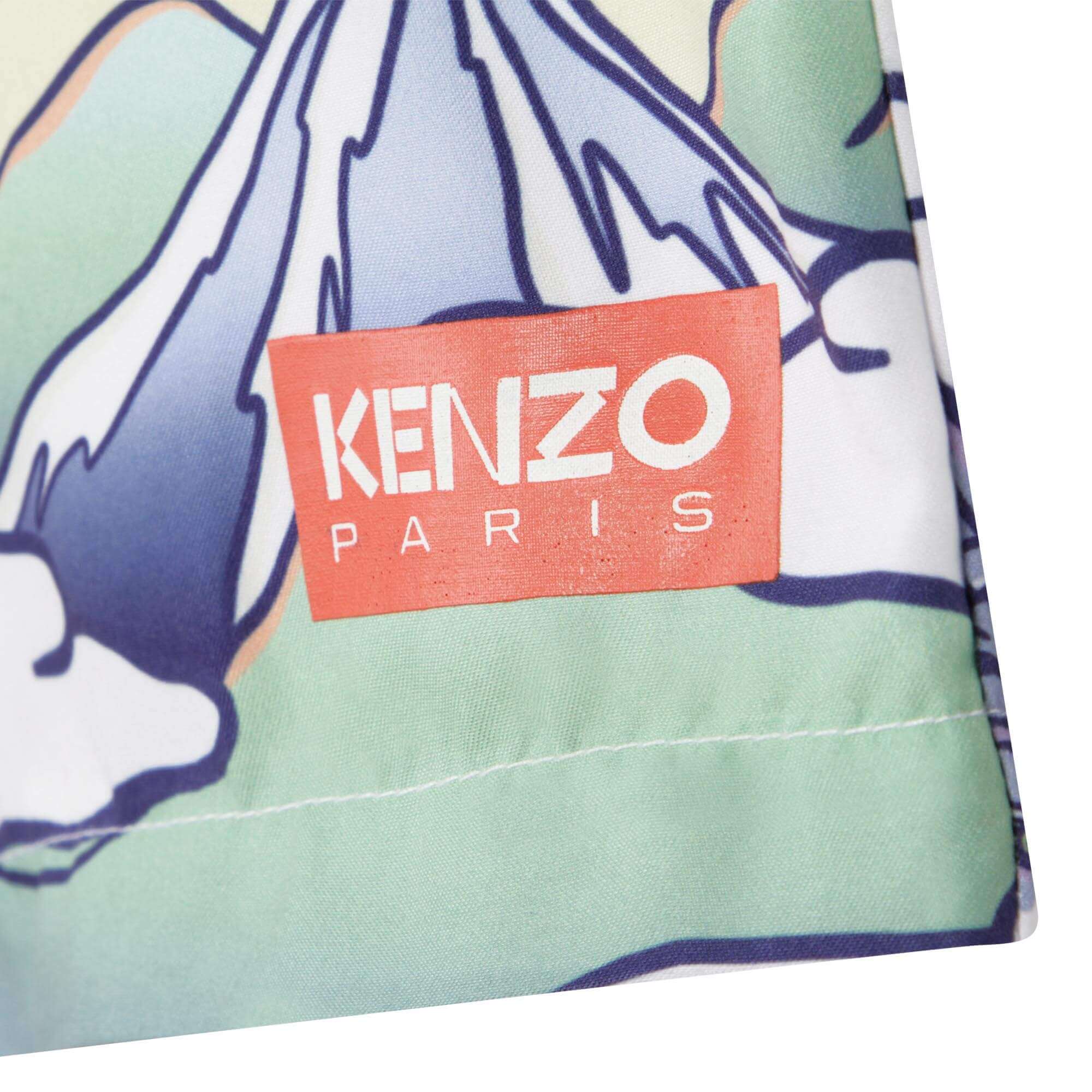 Kenzo Kids Boys Blue And White Tiger Logo Swim shorts