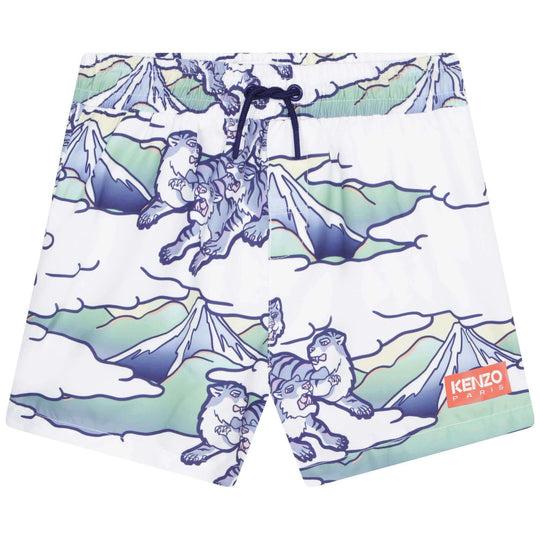 Boys Blue And White Tiger Logo Swim shorts