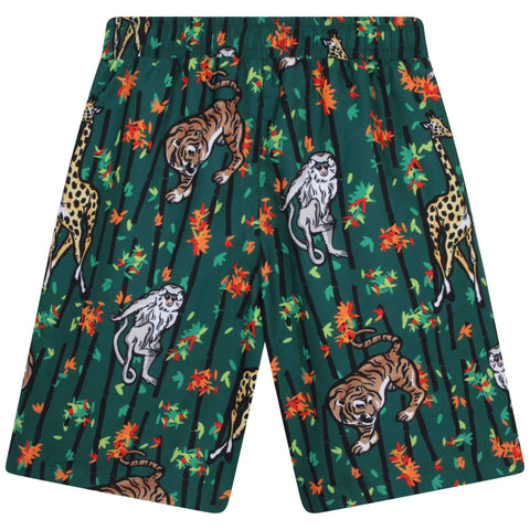 Kenzo Kids Boys Green Bamboo Tiger Print Swim Shorts