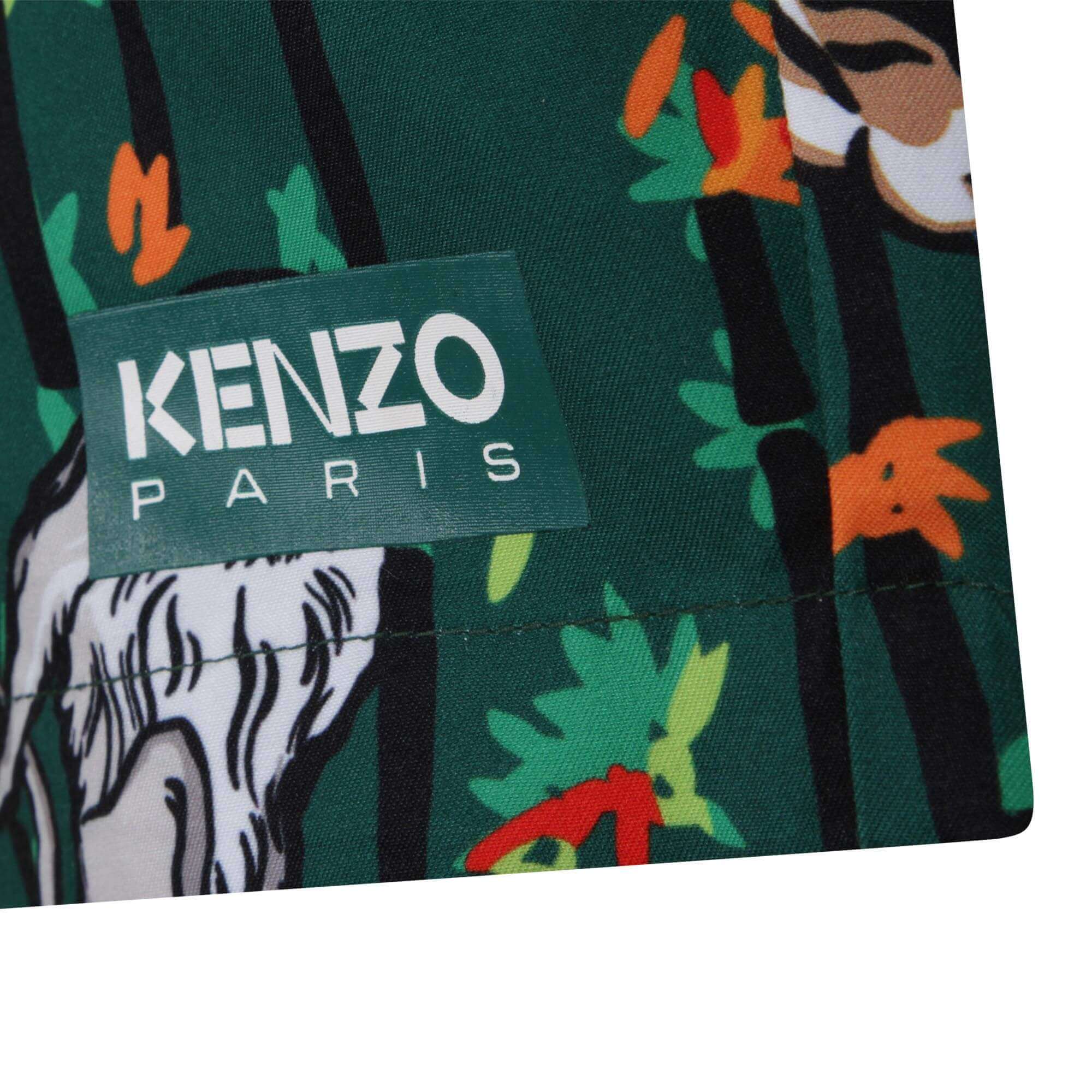 Kenzo Kids Boys Green Bamboo Tiger Print Swim Shorts