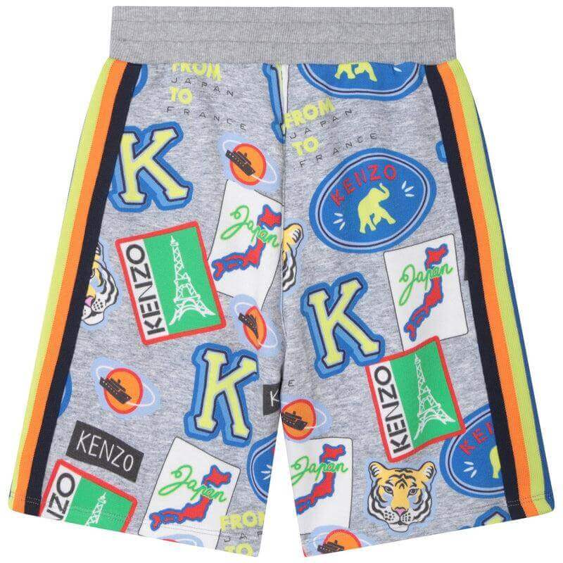 Kenzo Kids Boys Grey Cotton Logo Badge Shorts