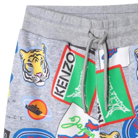 Kenzo Kids Boys Grey Cotton Logo Badge Shorts