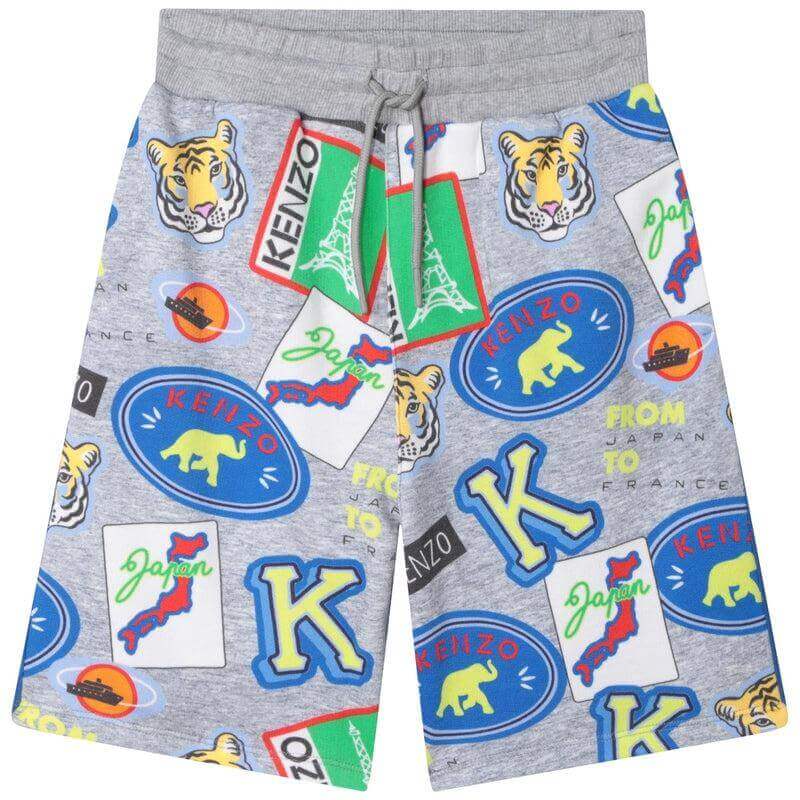 Kenzo Kids Boys Grey Cotton Logo Badge Shorts