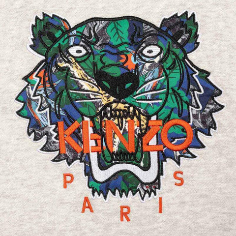 Kenzo Kids Boys Grey Marled Tiger Hooded Sweatshirt