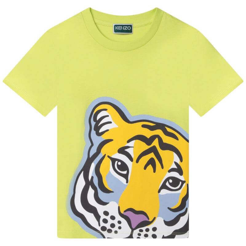 Kenzo Kids Boys Lime Green Cotton Tiger T-shirt