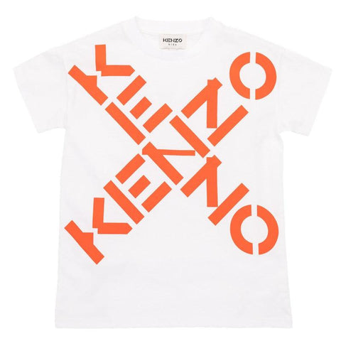 Kenzo Kids Boys White Orange Logo T-Shirt