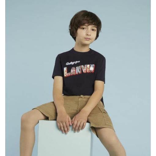Lanvin Boys Navy Greetings T-shirt