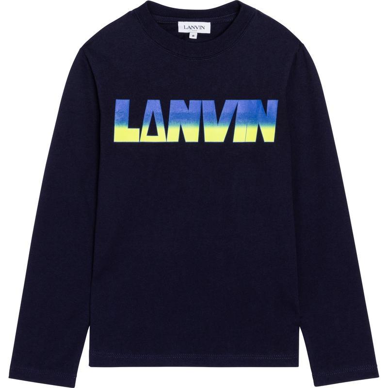Lanvin Boys Navy Multi Logo Long Sleeve T-Shirt