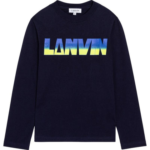 Lanvin Boys Navy Multi Logo Long Sleeve T-Shirt