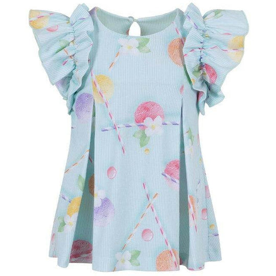 Girls Aqua Frill Sleeved Dress