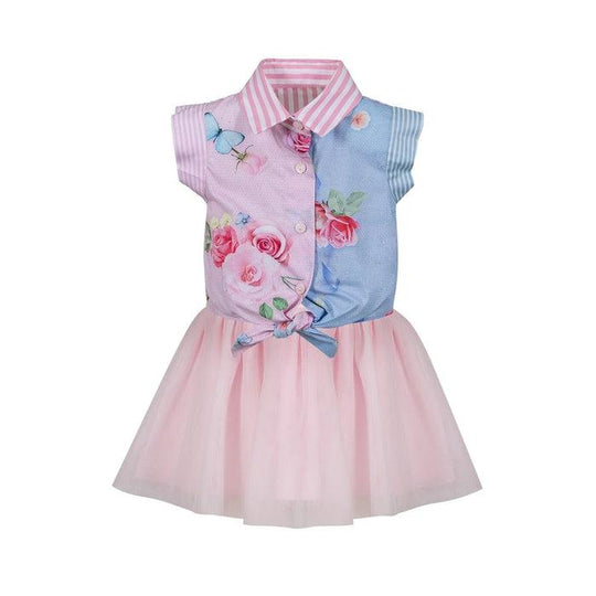 Girls Blue & Pink Rose Dress