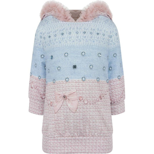 Girls Pink & Blue Hooded Jumper Dress