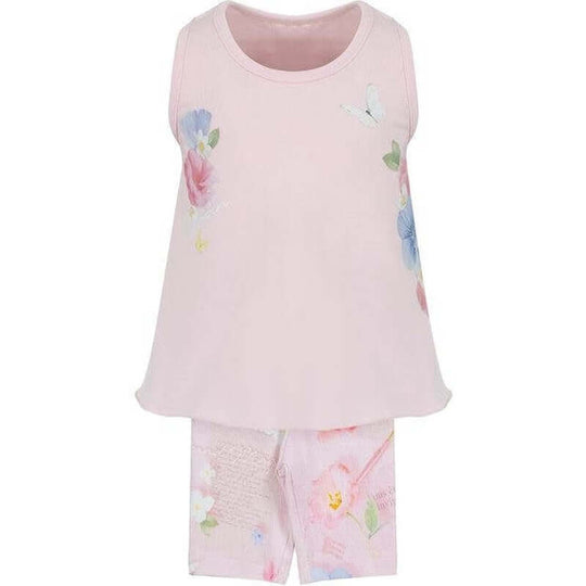 Girls Pink Cotton Floral Cycling Shorts Set