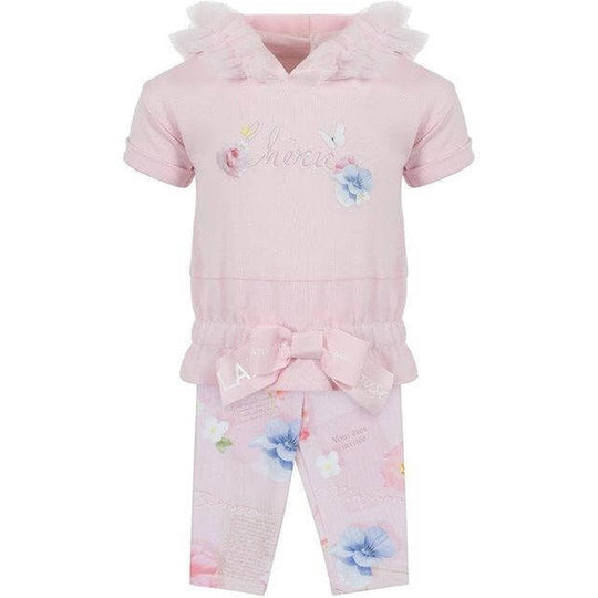 Girls Pink Cotton Hooded Legging Set