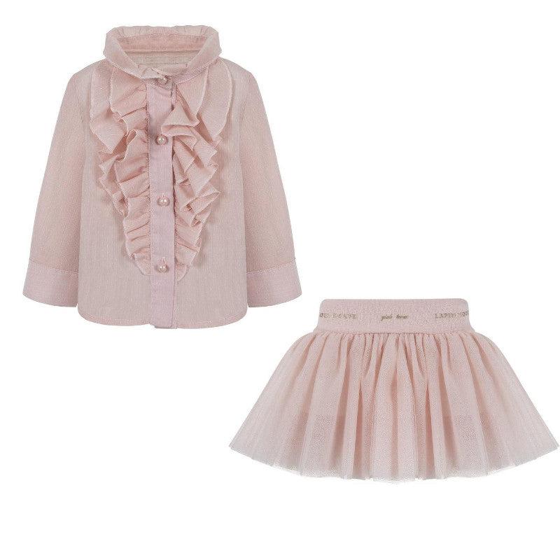 Lapin House Girls Pink Ruffled Skirt Set