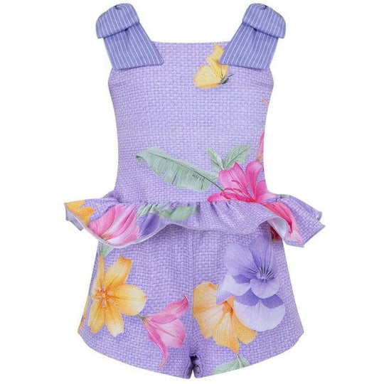 Girls Purple Floral Cotton Playsuit