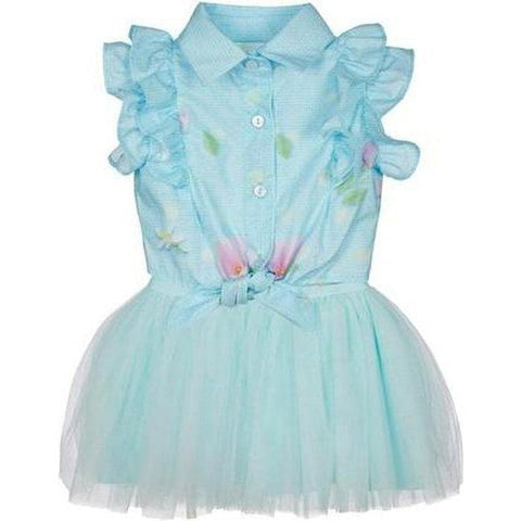 Lapin House Girls Turquoise Tuelle Dress & Blouse Set