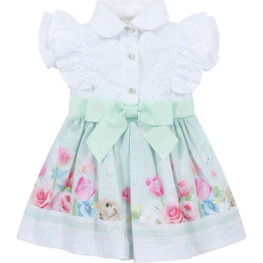 Girls White Frill Floral Shirt Dress