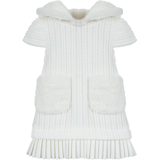 Girls White Frilled Hooded Dress