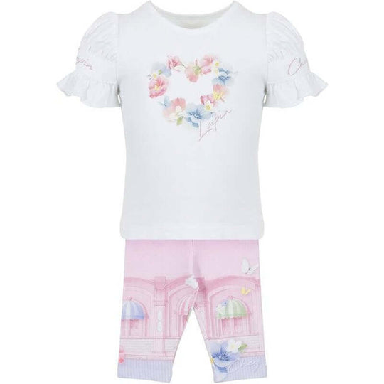 Girls White Heart Legging Set