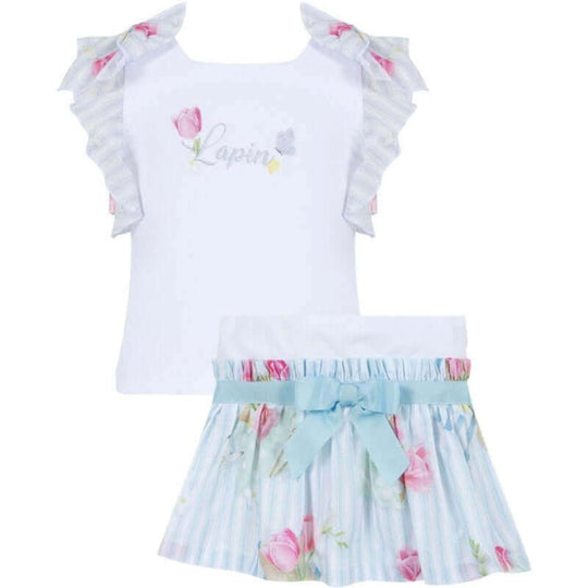 Girls White Ruffle Flower Skirt Set
